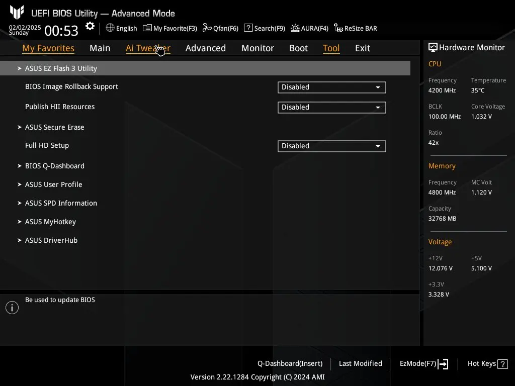 Bios tuf gaming b850 plus 16