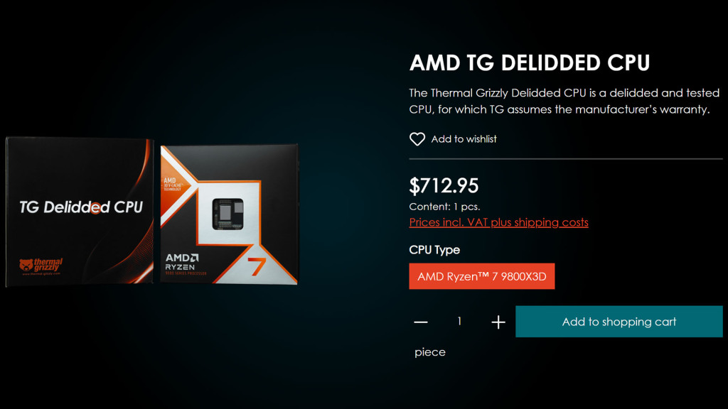 Thermal Grizzly proposera des Ryzen 9000 delid, dont le 9800X3D avec garantie de 2 ans. 3 Delidded CPU ryzen 9800x3d prix