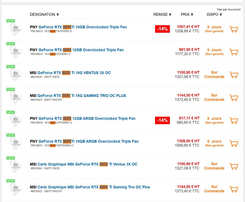 Les NVIDIA RTX 5070 Ti et 5070 : Fuites de prix explosives 9 jours avant la sortie officielle ! 2 Prix rtx 5070 ti devoile