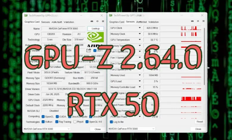Mise à jour GPU-Z 2.64.0 : Support RTX 5070 et optimisations RTX 50 et RX 9070. 1 TechPowerUp GPU Z v2.64.0 Hero