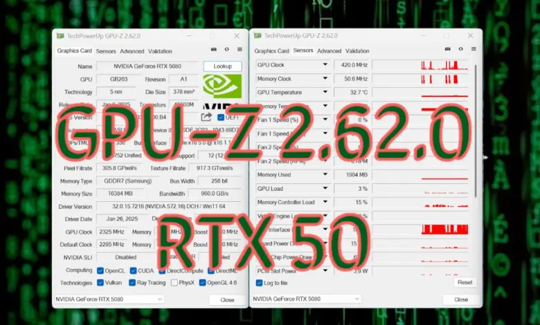 Mise à jour de GPU-Z 2.62 : prise en charge des RTX 5090 et RTX 5080 1 gpu z 2620 hero