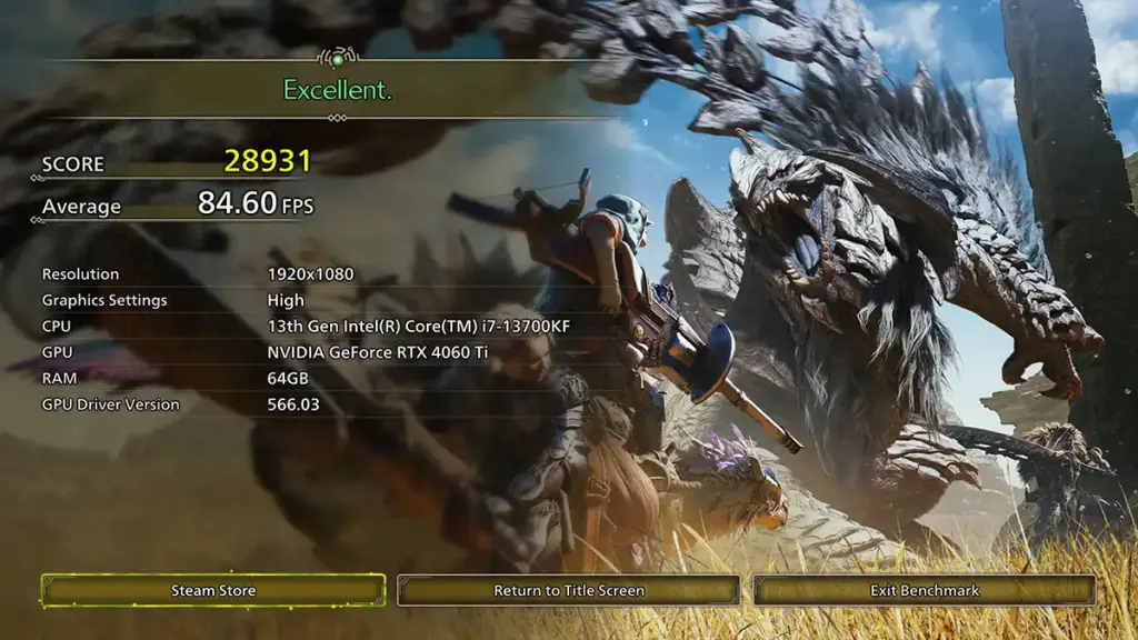 Monster Hunter Wilds, un outil de test des performances sur PC est disponible 3 jeux video benchmark monster hunter wilds resultats