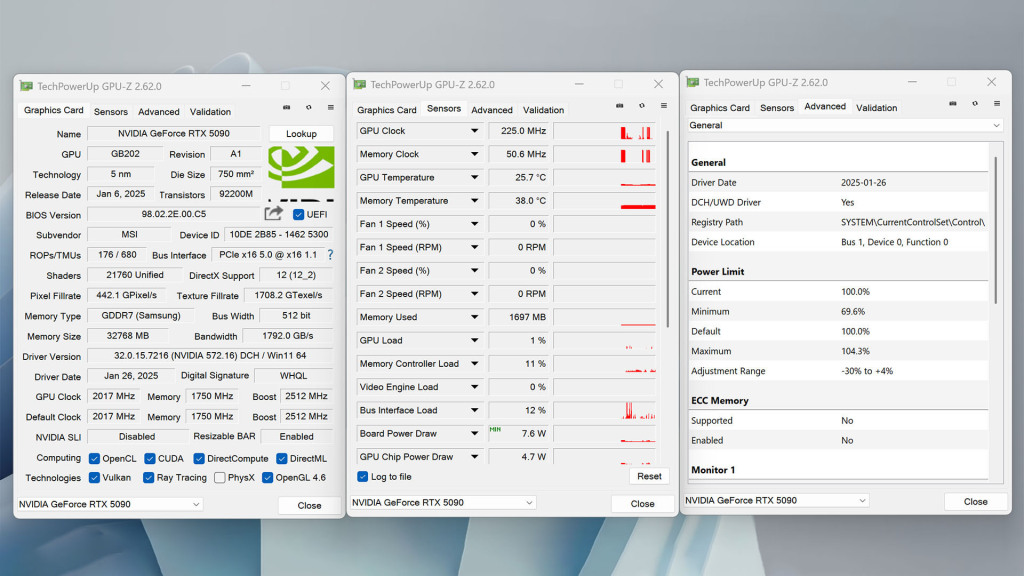 msi geforce rtx 5090 32g suprim liquid soc gpu z bios silent