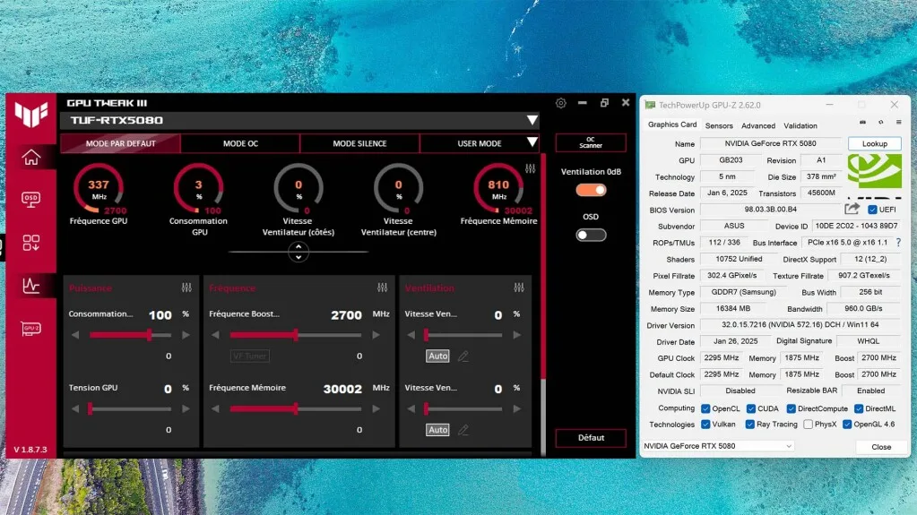 tuf gaming rtx 5080 oc gpu tweak default mode