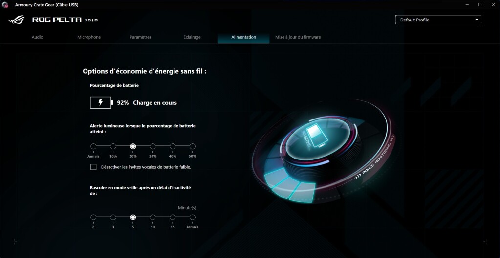 ASUS ROG PELTA logiciel alimentation