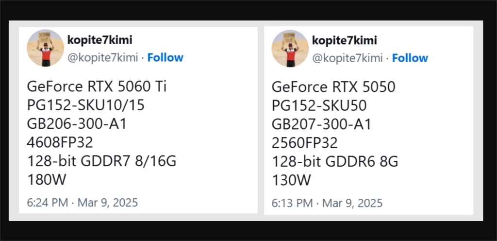 NVIDIA prépare le lancement des GeForce RTX 5060 Ti, RTX 5060 et RTX 5050 3 RTX5060Ti 5050 specs