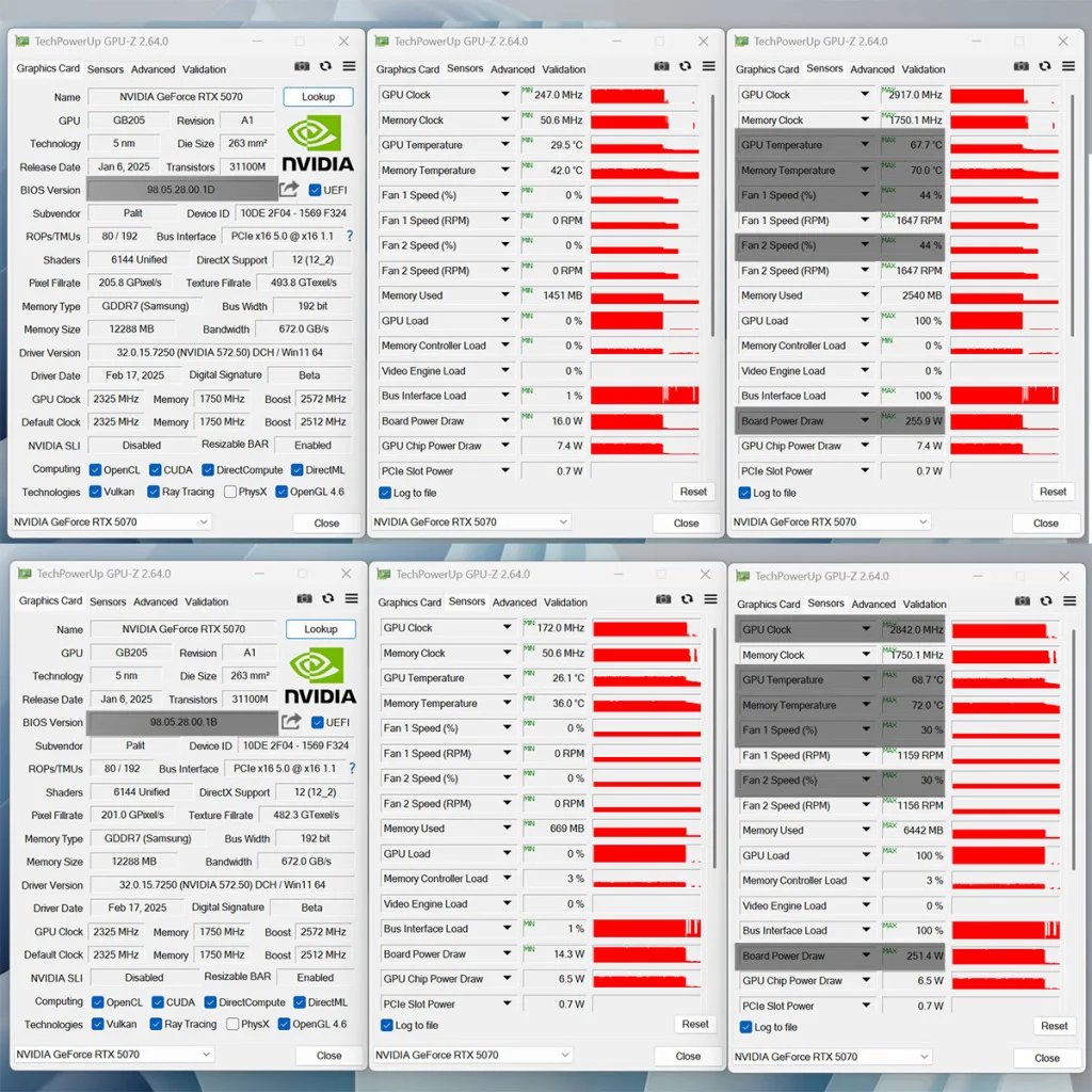 Test Palit GeForce RTX 5070 GamingPro oc dual bios