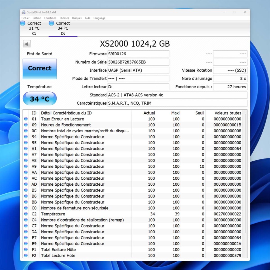 Test Kingston XS2000 : Un SSD portable toujours aussi rapide en 2025 11 kingston xs2000 1tb crystaldiskinfo