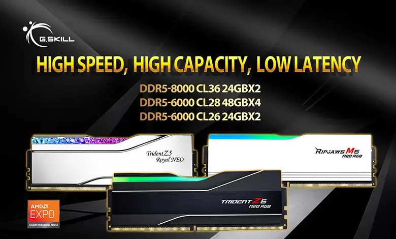 G.SKILL annonce les kits de mémoire DDR5-8000 CL36 24GBx2, DDR5-6000 CL28 192GB (48GBx4), DDR5-6000 CL26 24GBx2 pour la plate-forme AMD 1 mémoire DDR5 G.Skill Couv