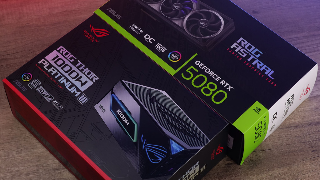 ASUS ROG Astral RTX 5080 : une mise à jour BIOS augmente le TGP à 450W 3 rog astral rtx 5080 rog thor 1000w platinum iii 01