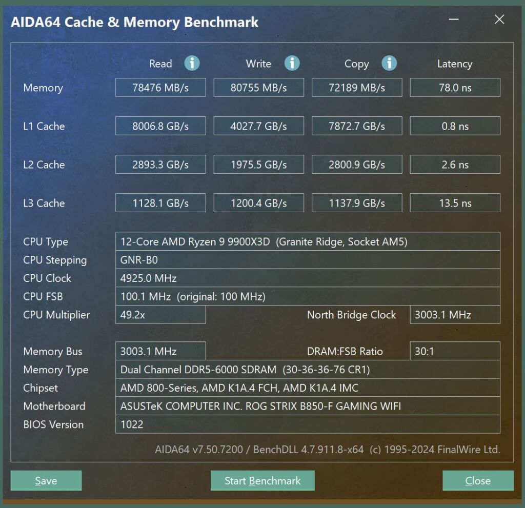 ryzen 9900x3d aida64 memory bench