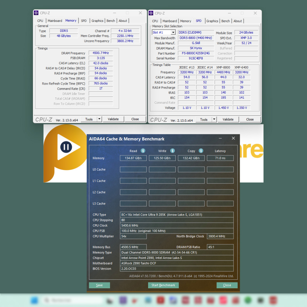 test G.Skill Trident Z5 CK Cudimm 8800 MHz OC 9000 mhz gear2 aida64