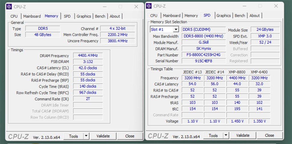 test G.Skill Trident Z5 CK Cudimm 8800 MHz cpu z