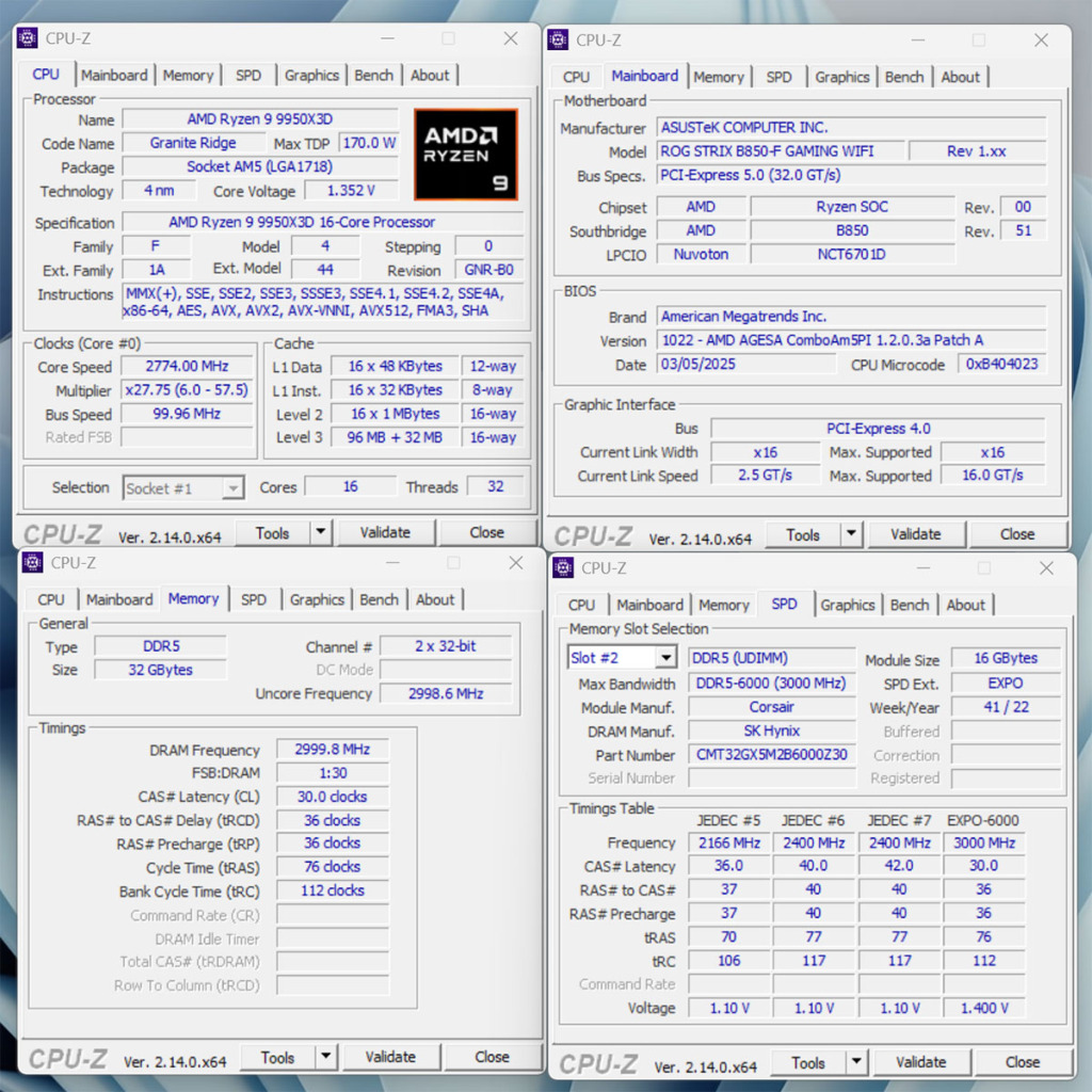 test amd ryzenn 9 9950x3d cpu z