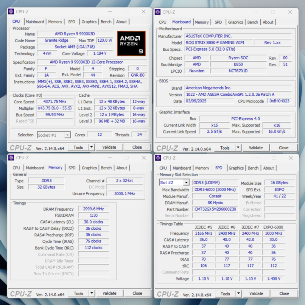 test ryzen 9 9900x3d cpu z