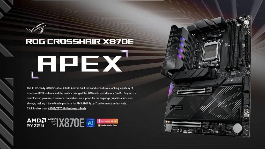 ASUS Republic of Gamers dévoile les cartes mères Crosshair X870E Extreme et Apex 7 ASUS ROG CROSSHAIR X870E APEX