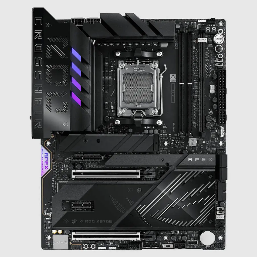 ASUS Republic of Gamers dévoile les cartes mères Crosshair X870E Extreme et Apex 8 ASUS ROG CROSSHAIR X870E APEX face