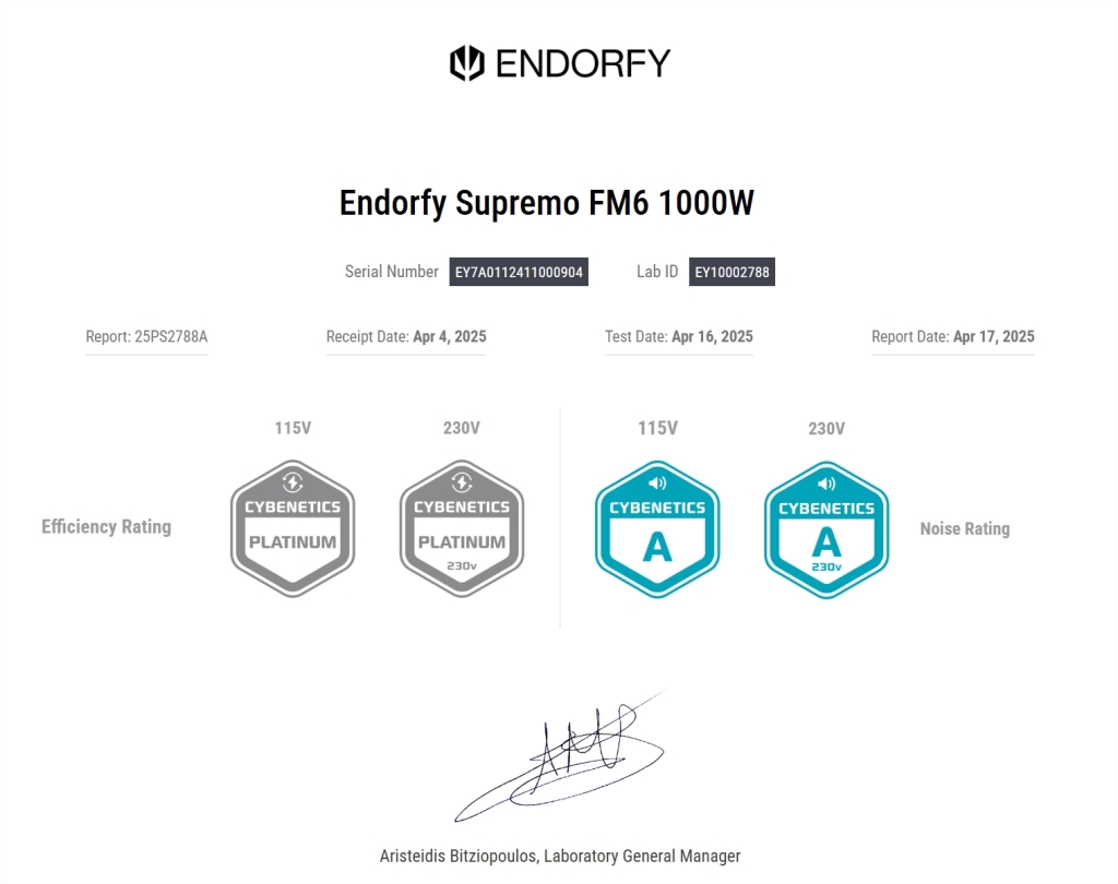 L’alimentation ENDORFY Supremo FM6 1000 W décroche les prestigieuses certifications Cybenetics 2 Cybenetics Test Endorfy Supremo FM6 1000W Google Chrome