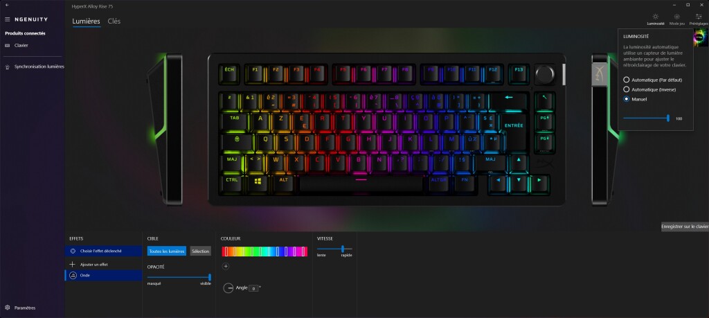 HyperX Alloy Rise 75 logiciel capteur lumière