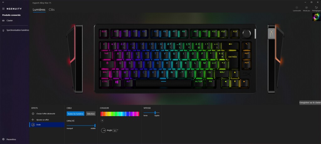 HyperX Alloy Rise 75 logiciel lumière général