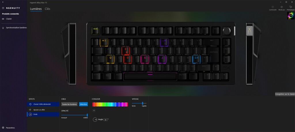 HyperX Alloy Rise 75 logiciel lumière touche par touche