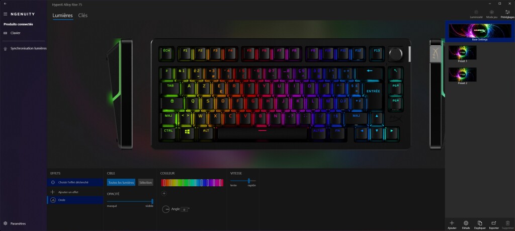 HyperX Alloy Rise 75 logiciel préréglages