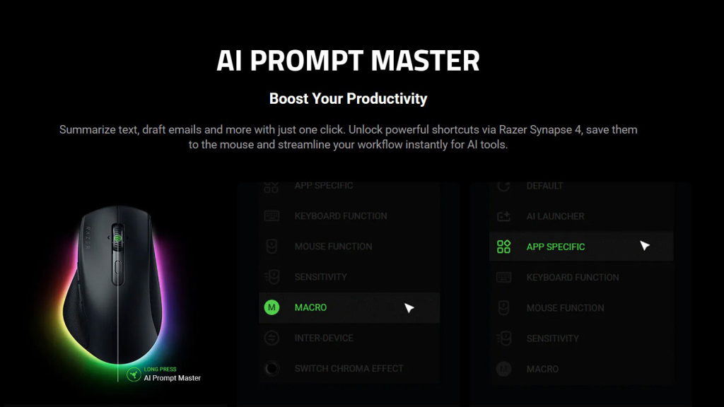 La productivité rencontre le jeu avec les nouvelles souris ergonomiques RAZER Pro Click V2 4 RAZER Pro Click V2 AI Prompt Master