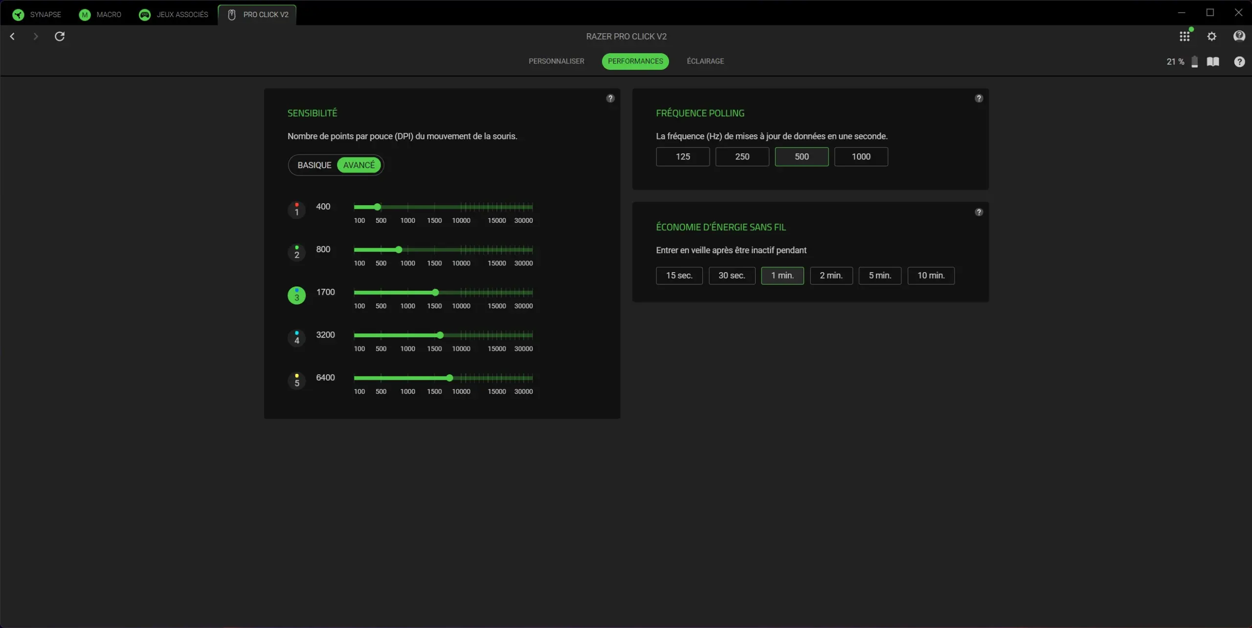 RAZER Pro Click V2 DPI avancé