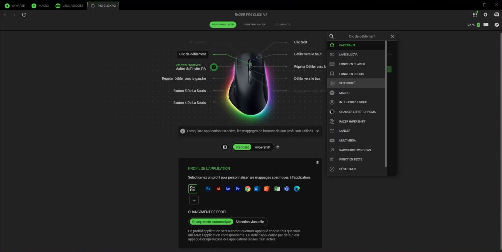 RAZER Pro Click V2 attribution fonction