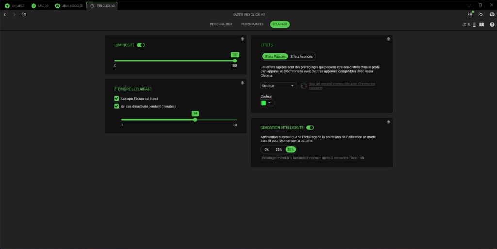 RAZER Pro Click V2 éclairage