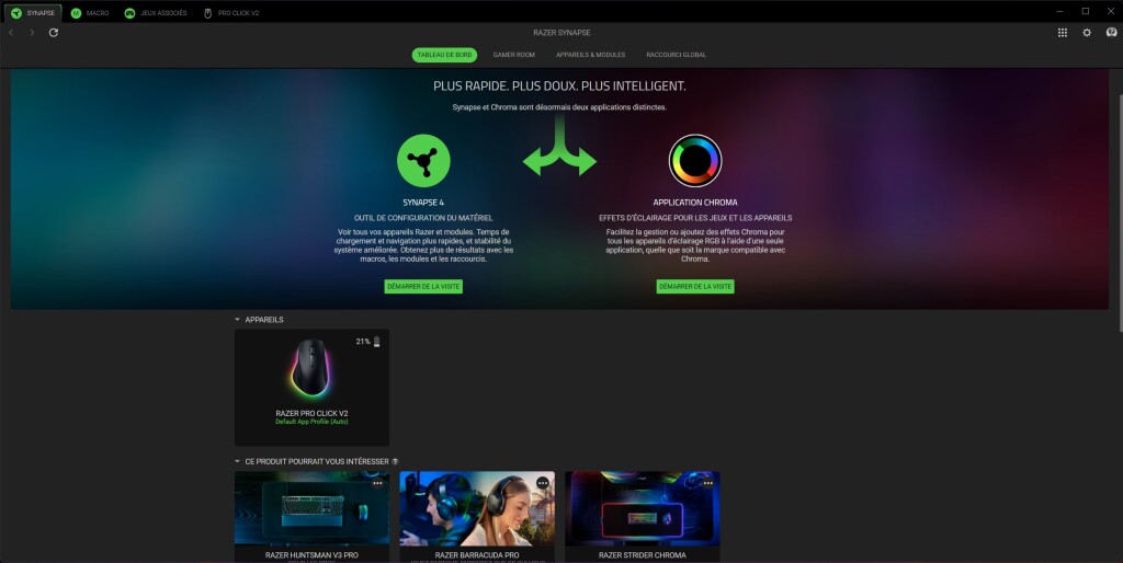 RAZER Pro Click V2 logiciel accueil