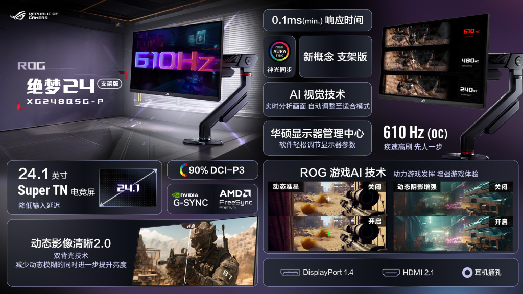 ASUS lâche deux nouveaux monstres pour les gamers exigeants : un écran à 610 Hz pour l’eSport, un 32" ultra-flexible pour les autres 4 ROG XG248Q5G P 610 hz 01
