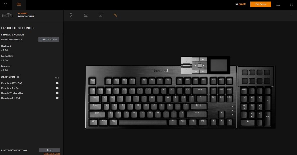 be quiet! Dark Mount logiciel navigateur paramètres clavier