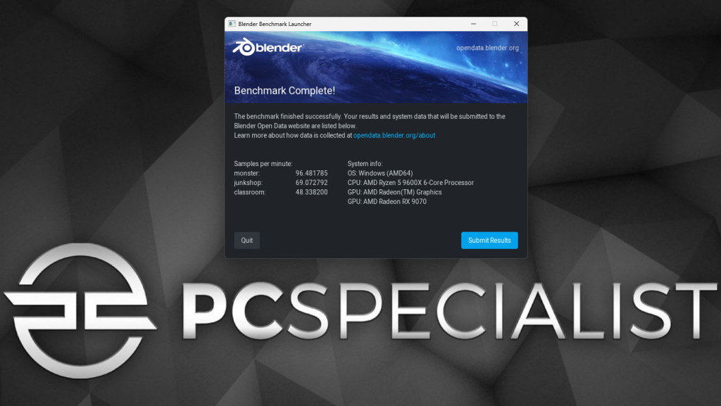 test pcspecialist pc gaming ryzen9000 rx9070 blender cpu