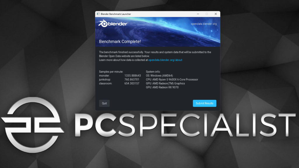 test pcspecialist pc gaming ryzen9000 rx9070 blender gpu