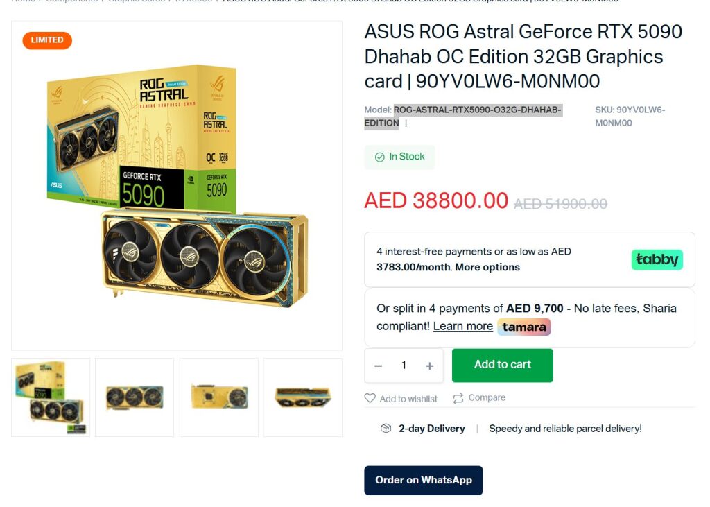 ASUS ROG Astral GeForce RTX 5090 Dhahab Édition : l’or qui coûte un rein 3 ASUS GeForce RTX 5090 32GB ROG ASTRAL DHAHAB EDITION 2