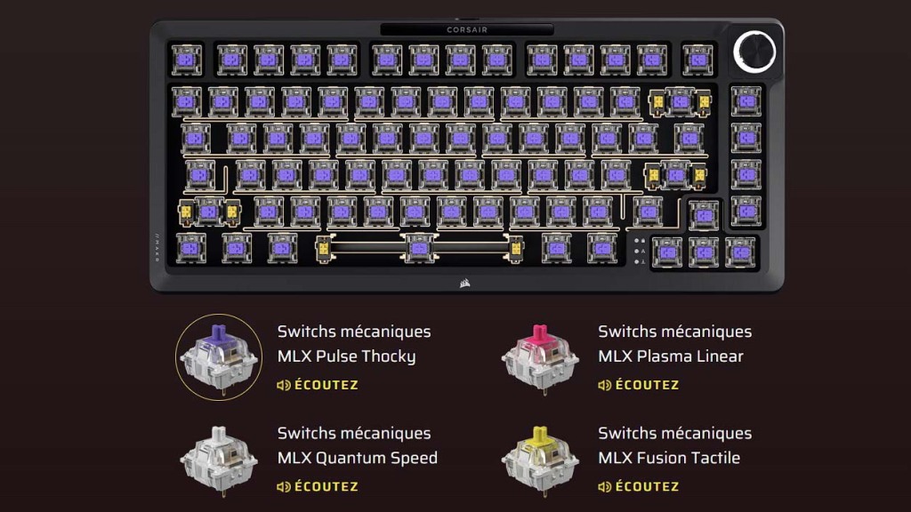CORSAIR dévoile le MAKR 75 Barebones Keyboard Kit et le CORSAIR Web Hub 4 CORSAIR MAKR 75 switches