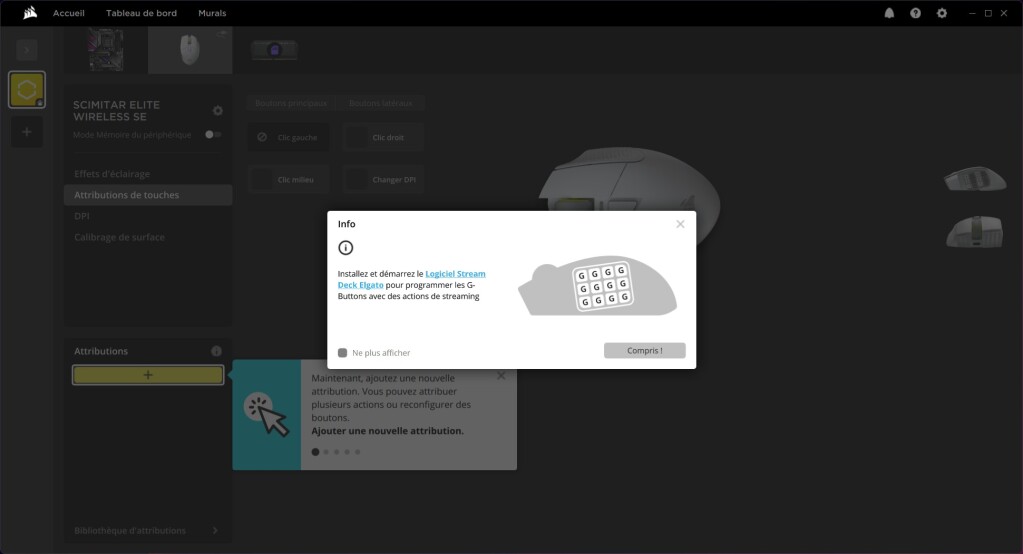CORSAIR Scimitar Elite Wireless SE attribution touches Elgato Stream deck
