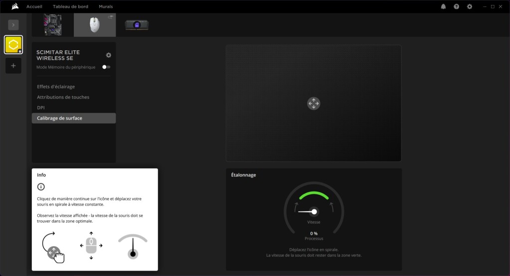 CORSAIR Scimitar Elite Wireless SE calibrage surface