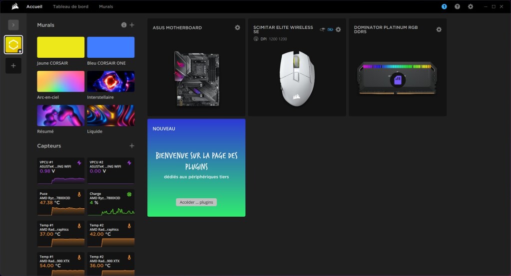 CORSAIR Scimitar Elite Wireless SE logiciel accueil