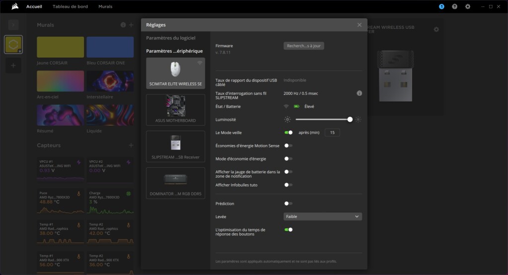 CORSAIR Scimitar Elite Wireless SE polling rate sans ffil