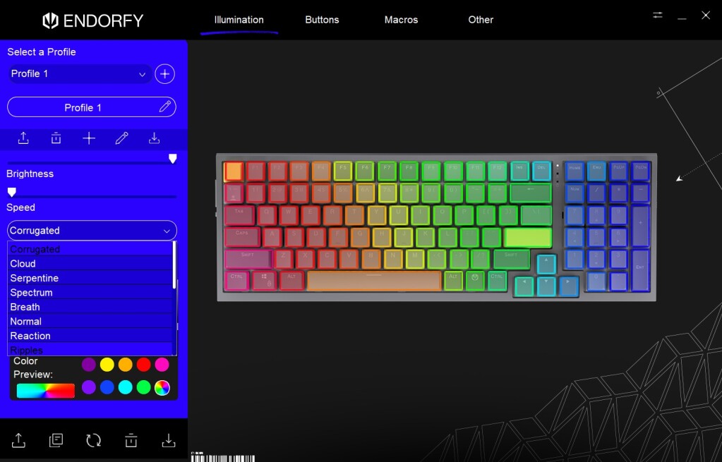 ENDORFY Celeris 1800 logiciel éclairage modes