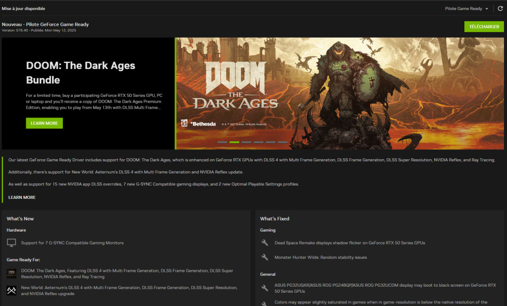GeForce Game Ready Driver 576.40 : toutes les nouveautés pour vos jeux et applications 2 nVDIIA GeForce Game Ready Driver 576.40 01