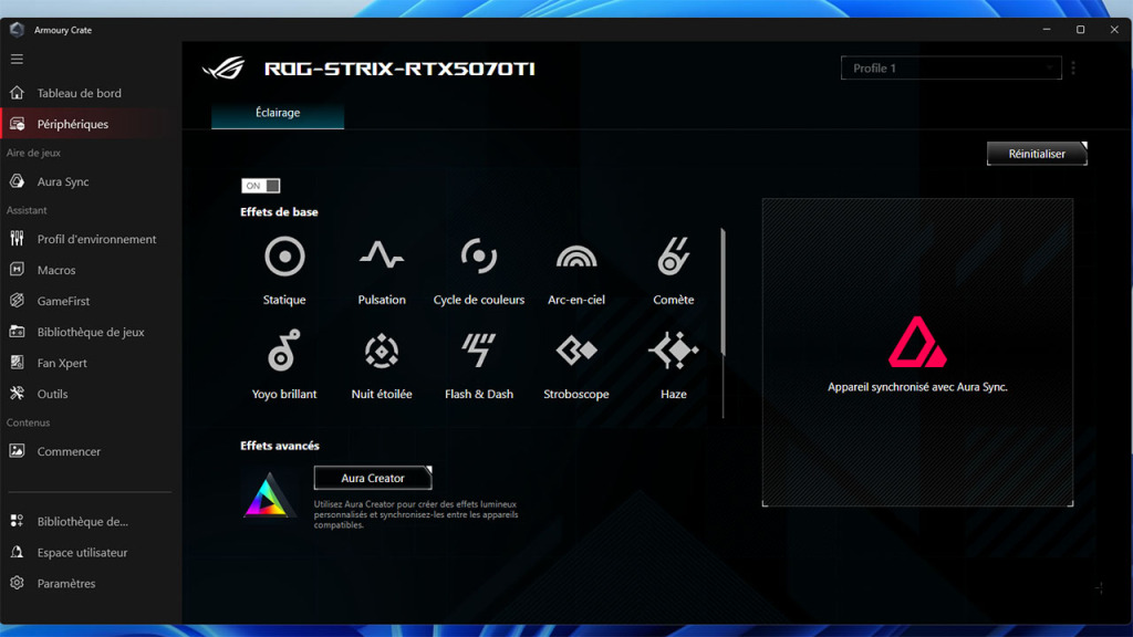 rog strix rtx5070ti o16g rgb armoury