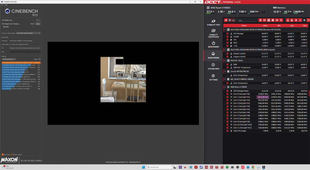 test rog crosshair x870e extreme freq mono