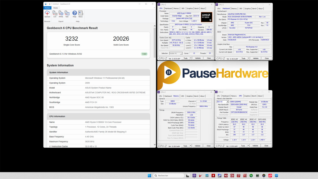 test rog crosshair x870e extreme geekbench 6