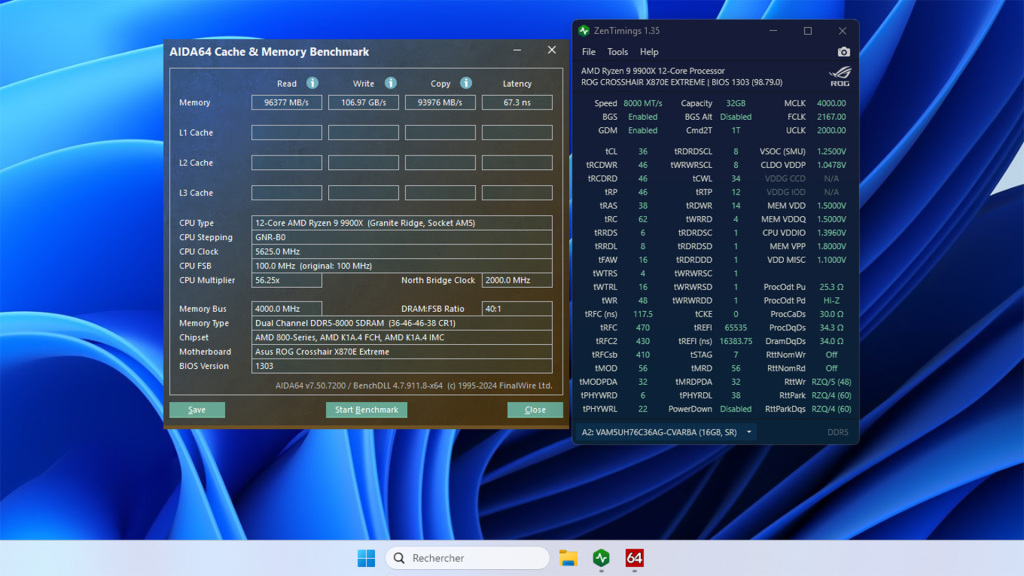 test rog crosshair x870e extreme oc ram 8000