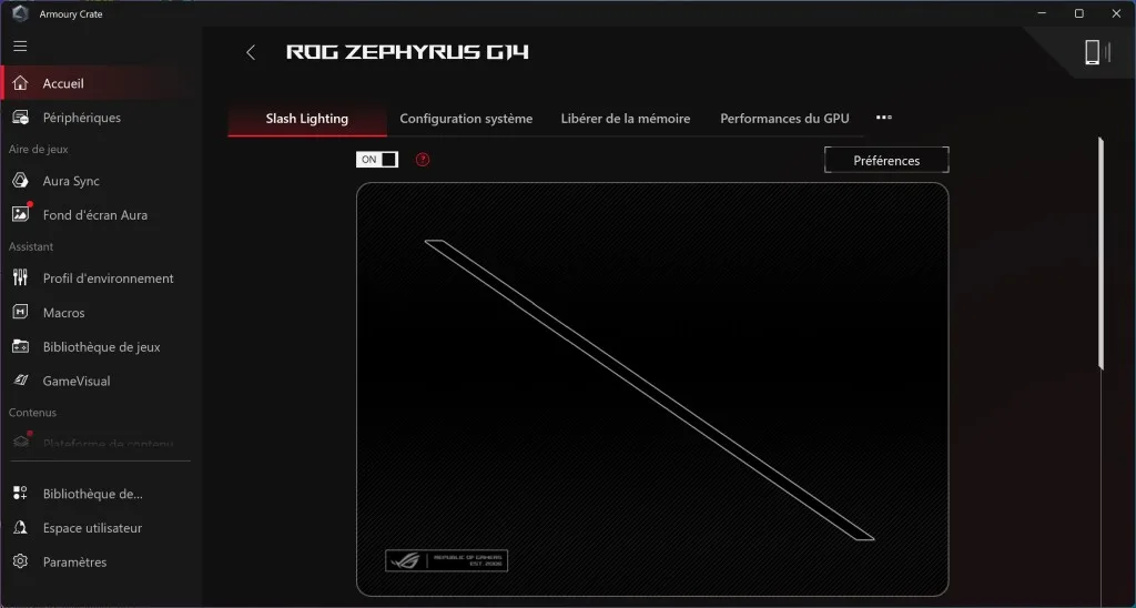 ASUS ROG Zephyrus G14 Armory Crate Slash Lighting 1