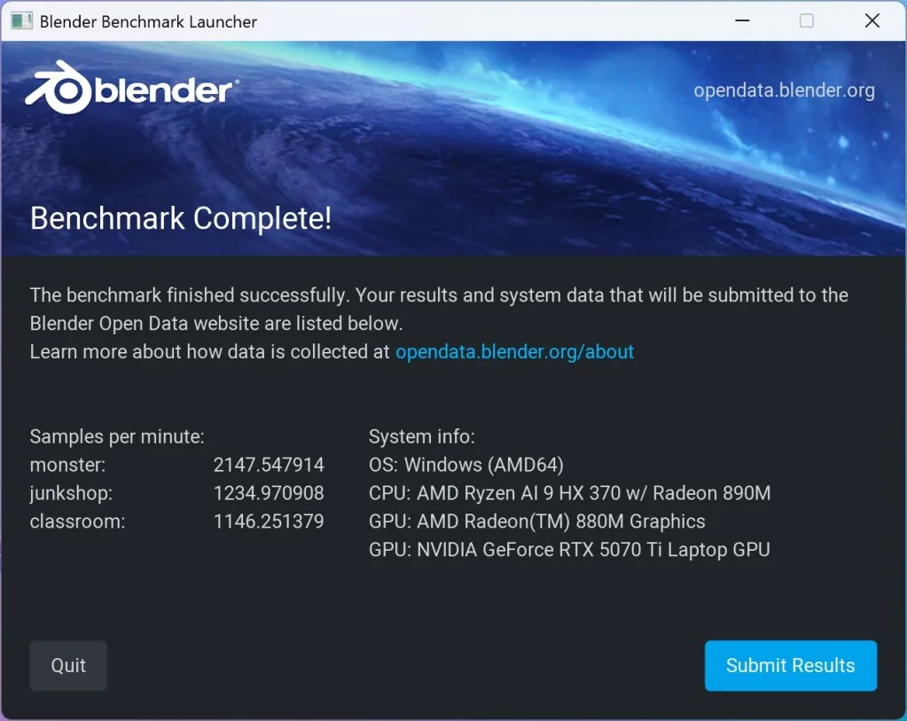 ASUS ROG Zephyrus G14 Blender GPU