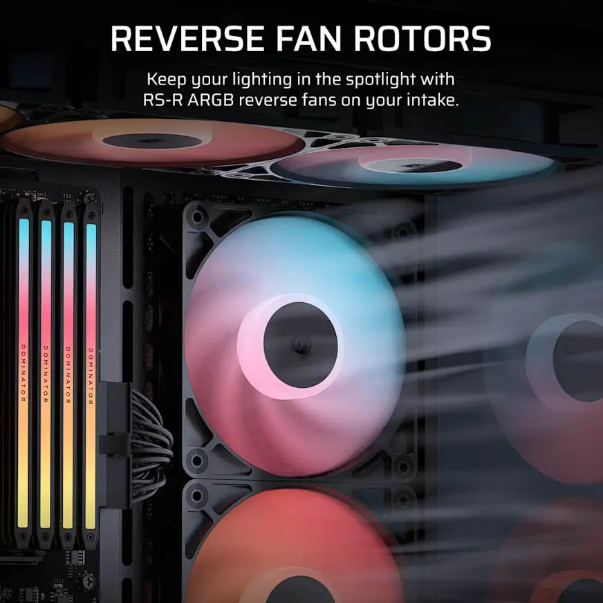 CORSAIR dévoile des ventilateurs RS-R avec rotors inversés pour un éclairage RGB sans obstruction 3 CORSAIR ventilateurs RS-R reverse